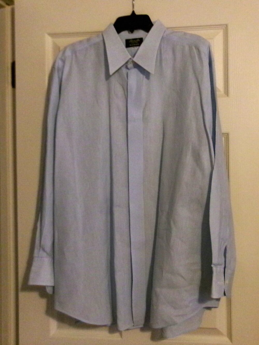 2005 HAMILTON BAUMANS Blue Linen Custom Made Shirt Small BB Monogram on Cuff